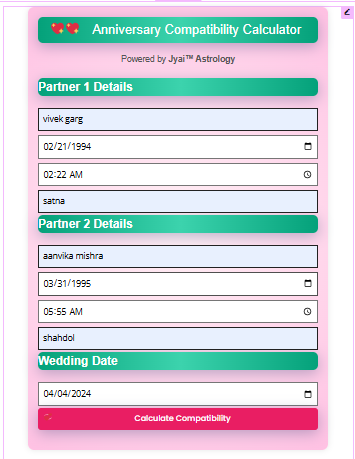 Anniversary Astro Calculator