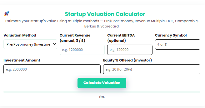 Startup Valuation Calculator