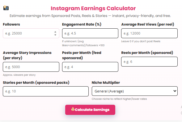 Instagram Earnings Calculator