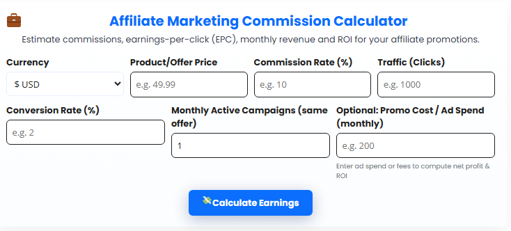 Affiliate Marketing Commission Calculator