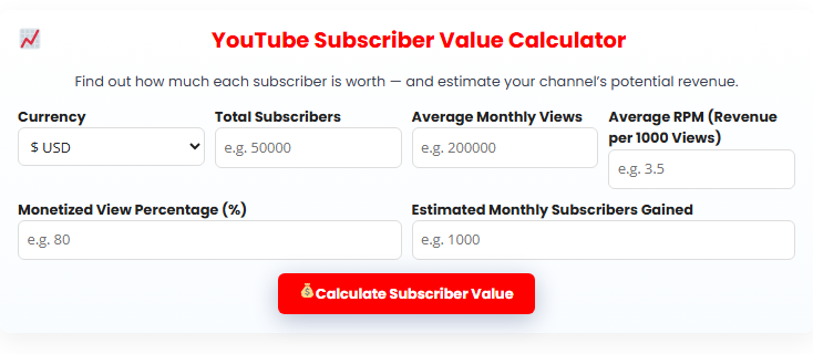 YouTube Subscriber Value Calculator