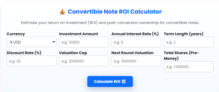 Convertible Note ROI Calculator