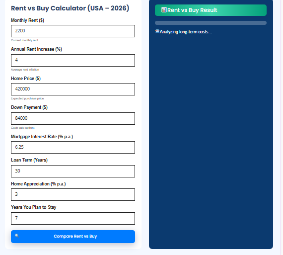 RENT vs BUY CALCULATOR 2026